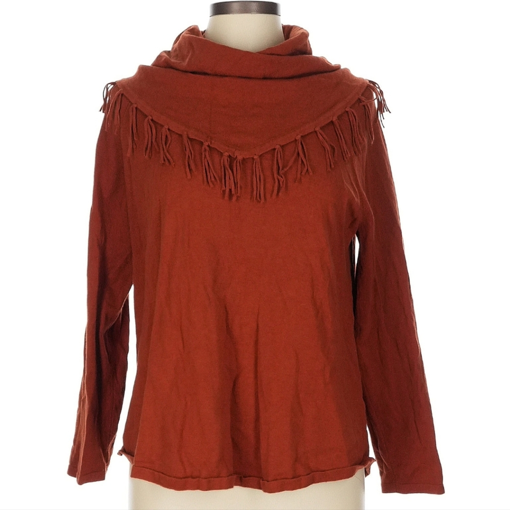 Style & Co Women's Rust Cowl Neck Sweater with Fringe - Size Large